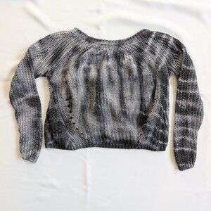 MAJE Sweater 100% Linen Gray Distressed Open Knit Pullover size 1